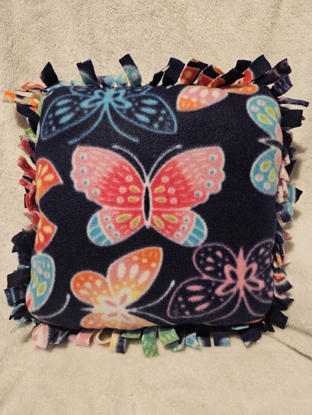 Handmade Colorful butterfly fleece accent pillow.  Machine washable,